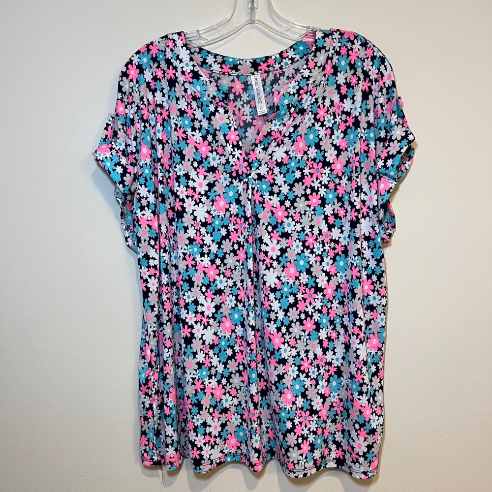 Dear Scarlett Lizzy Blouse Short Sleeve Shirt Top Multicolor Floral Size XL